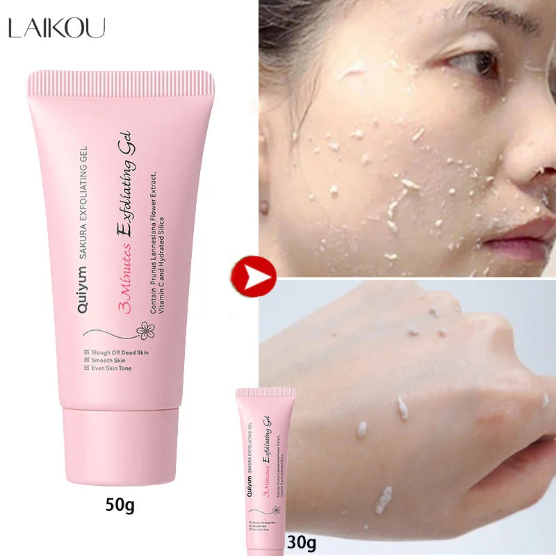 LAIKOU Sakura Exfoliating Peeling Gel – Moisturizing Facial Scrub with Vitamin C & Hyaluronic Acid (30g / 50g)