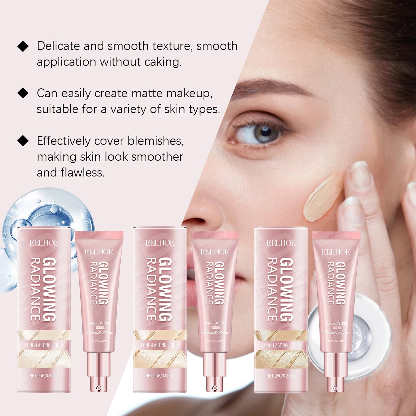 EELHOE 3-in-1 Liquid Foundation BB Cream Concealer – Matte, Waterproof, Oil Control 25g