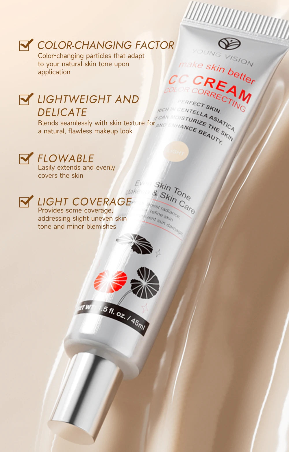 YOUNG VISION Centella Asiatica CC Cream – Brightening, Concealing & Skin Repairing (45ml)