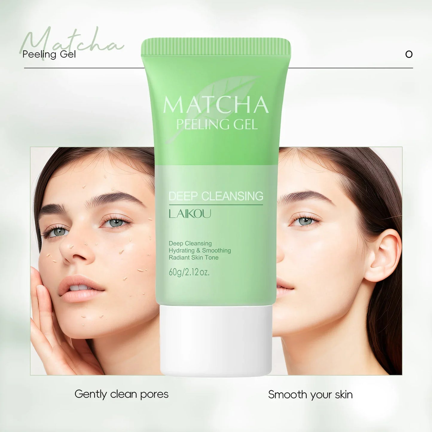 LAIKOU Matcha Peeling Gel – Deep Cleansing Exfoliator & Brightening Facial Scrub (60g)