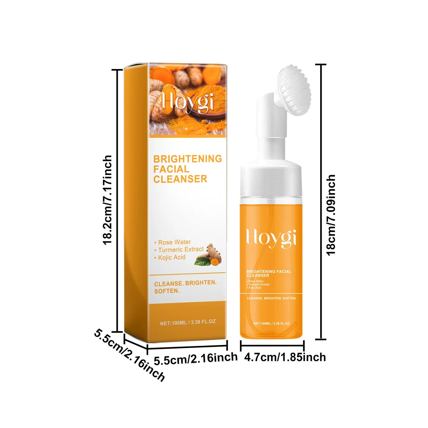 Turmeric & Kojic Acid Foaming Facial Cleanser – Blackhead Remover, Oil Control & Brightening (100ml)