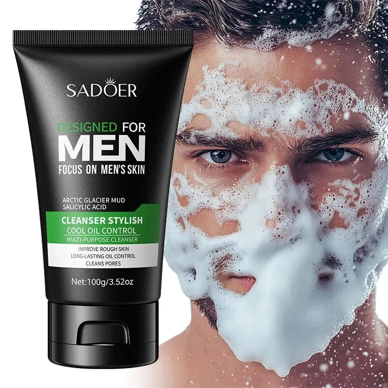 SADOER Men's Deep Cleansing Facial Cleanser – Oil Control, Blackhead Removal & Pore Minimizer (100g)