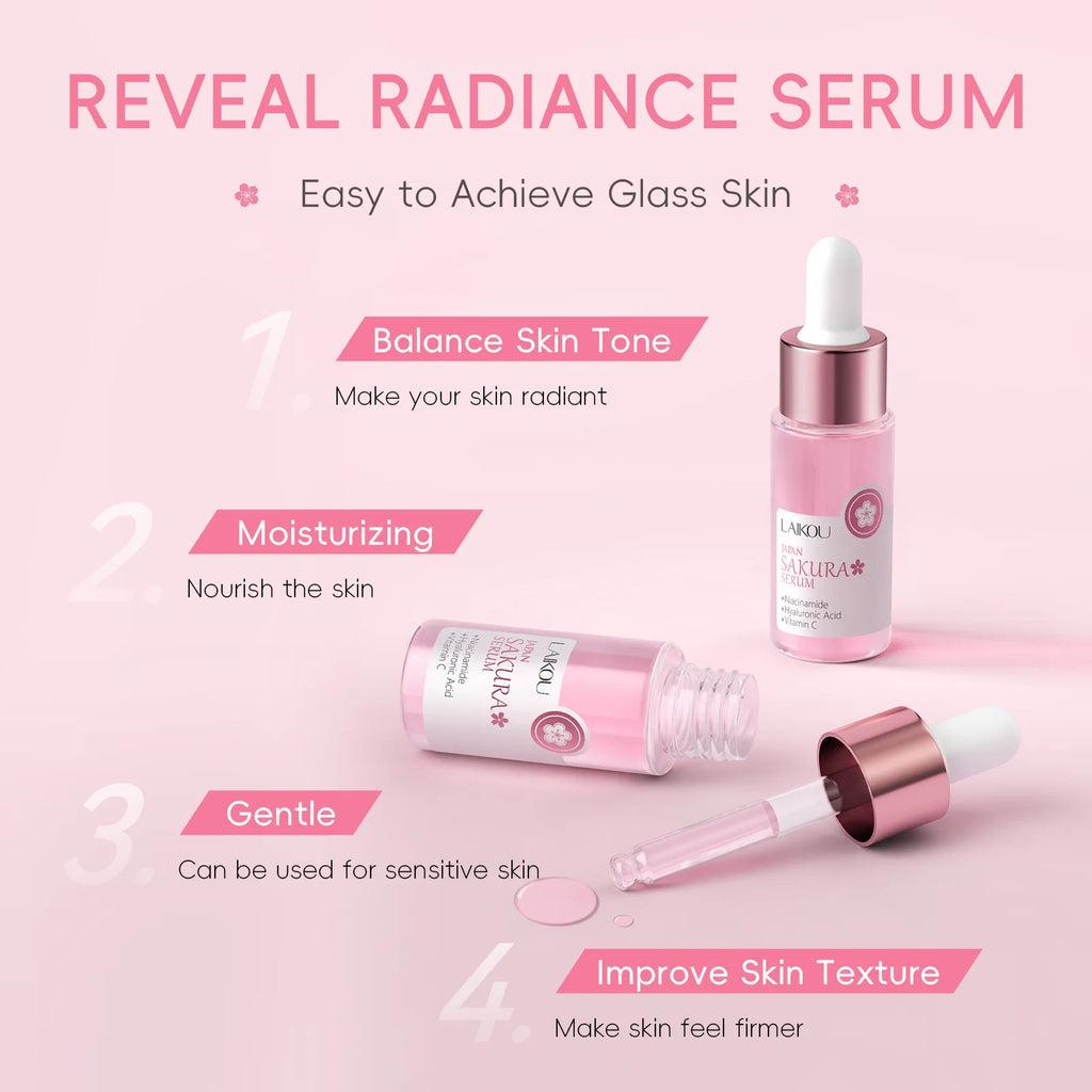 LAIKOU Sakura Brightening Face Serum – Hydrating & Pore Minimizing Essence (17ml / 30ml)