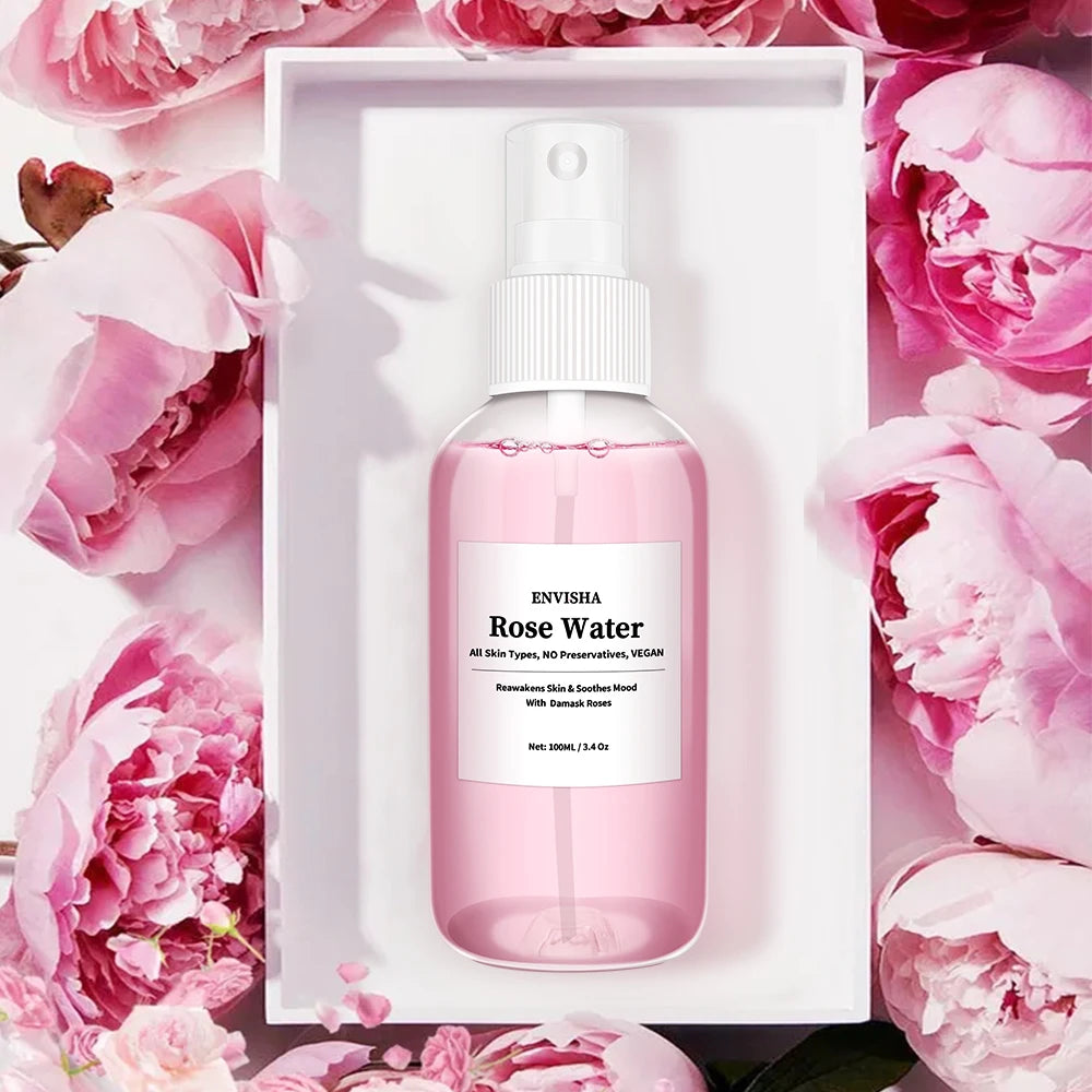 ENVISHA Rose Water Facial Toner – Organic Rose Petal Essence with Aloe Vera & Witch Hazel for Hydrating, Pore-Minimizing & Brightening (100ml)