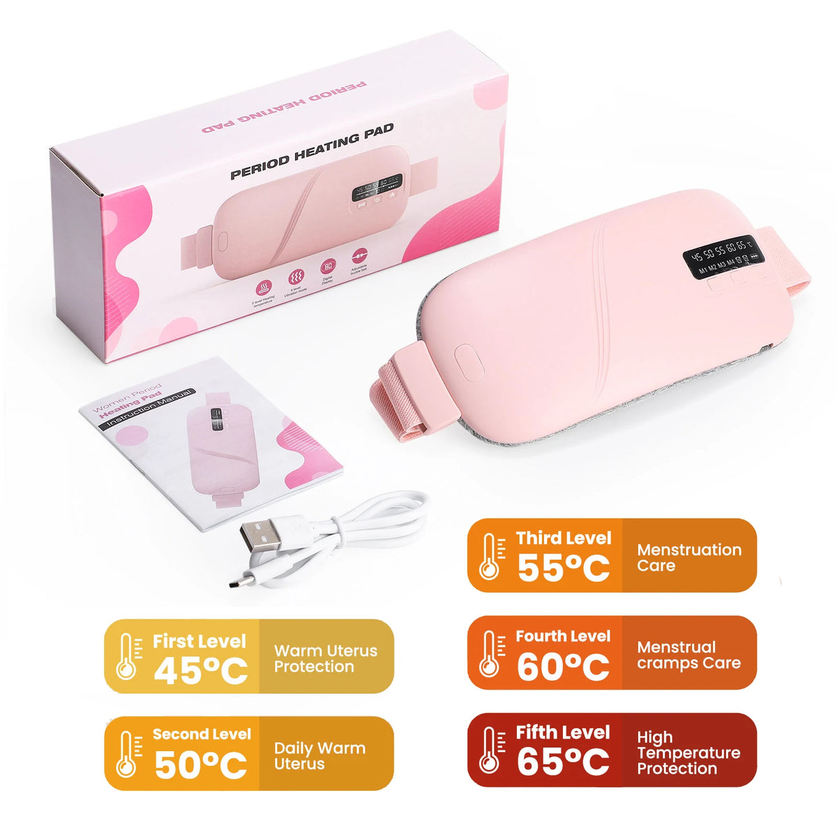 Menstrual Heating Pad with Vibration Massager – Wireless Abdominal & Waist Cramp Relief Belt