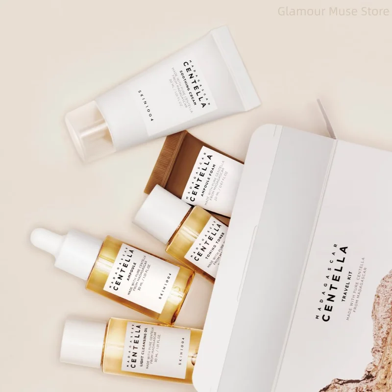 SKIN1004 Korean Centella Travel Kit – 5-Piece Mini Skincare Gift Set with Toner, Ampoule, Soothing Cream, Cleansing Oil & Foam