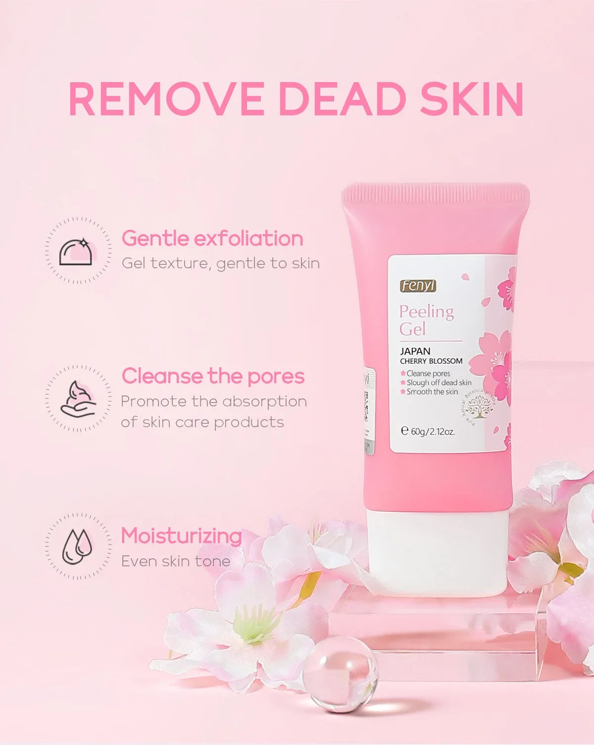 FENYI Japan Cherry Blossom Peeling Gel – Brightening & Deep Cleansing Facial Scrub with Hyaluronic Acid (60g)