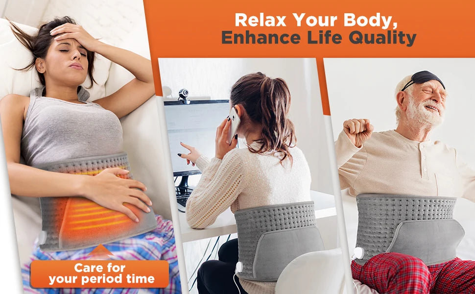 Electric Heating Pad for Period Cramps & Muscle Relief – 60×30cm, 9/10 Heat Levels, Washable | EU/US/UK Plug
