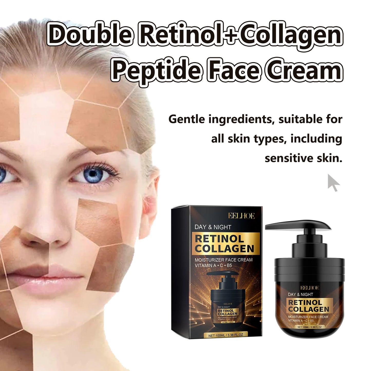 EELHOE Retinol & Collagen Anti-Aging Face Cream – Firming, Brightening & Dark Spot Fader (100ml)