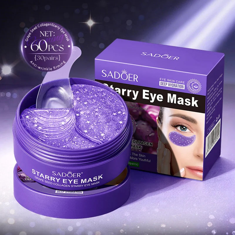 SADOER Grape Crystal Collagen Eye Masks — 60 Pcs Anti Dark Circles, Anti-Aging & Moisturizing Eye Patches