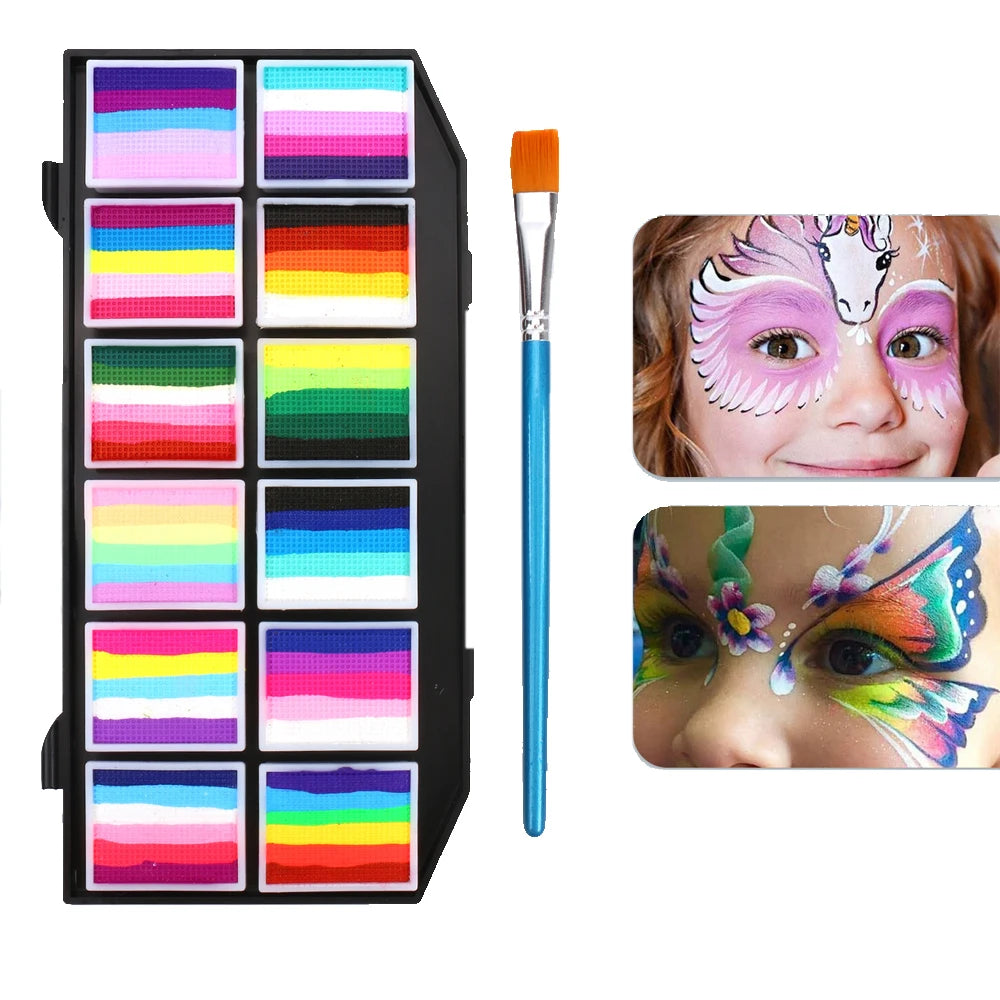 VERONNI 12-Colour Water-Soluble Rainbow Face & Body Paint Palette – Halloween, Stage & Kids Costume Makeup