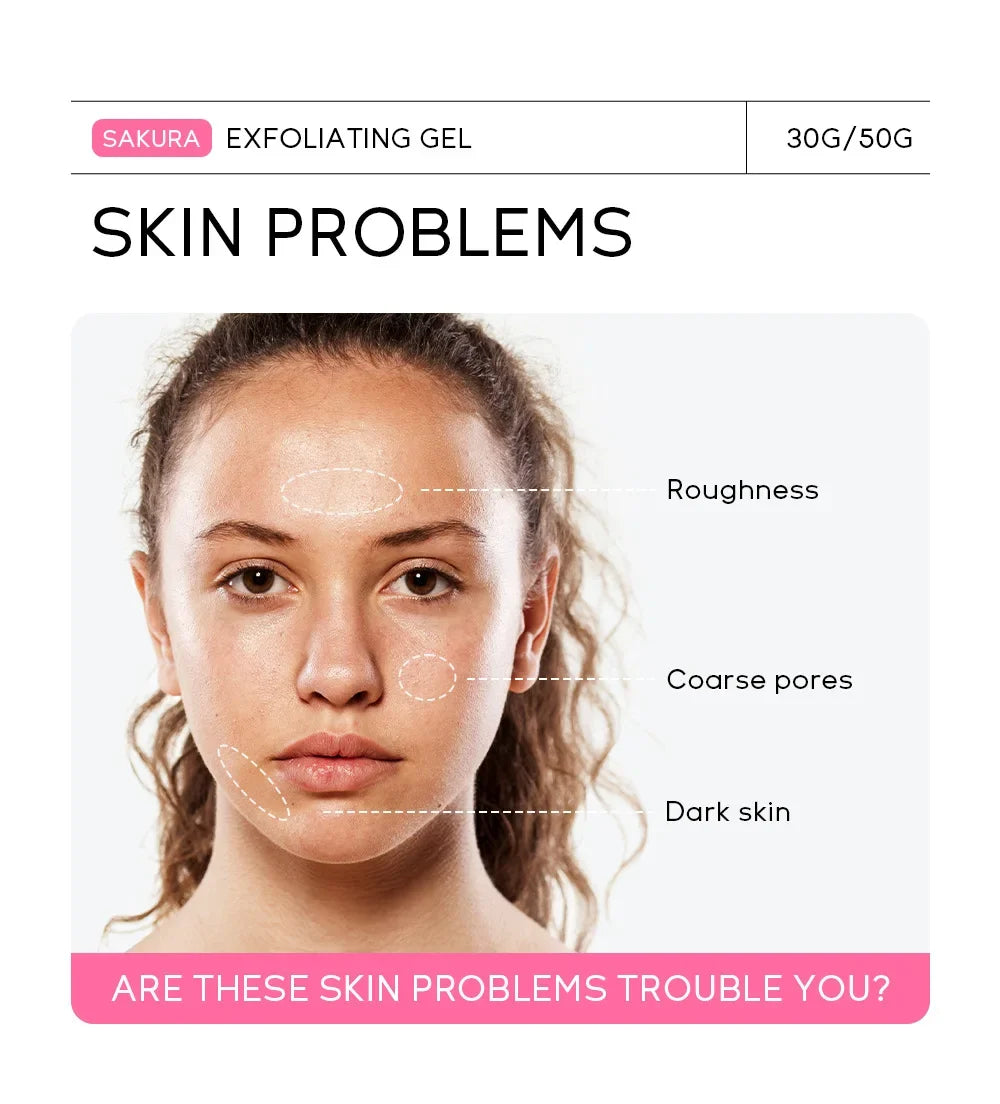 LAIKOU Sakura Exfoliating Peeling Gel – Moisturizing Facial Scrub with Vitamin C & Hyaluronic Acid (30g / 50g)