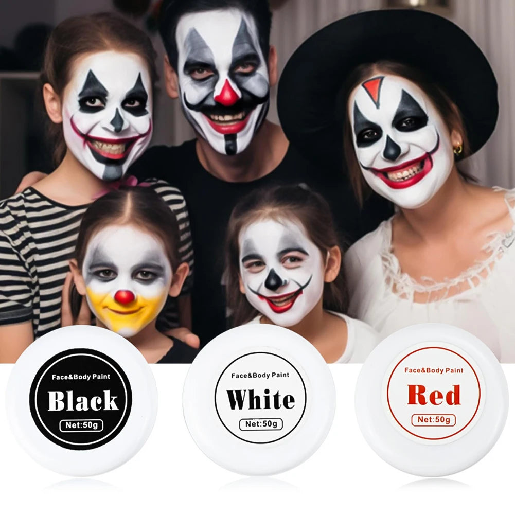 LAIKOU Face & Body Paint – Non-Toxic Halloween, Cosplay & Stage Makeup in White, Black & Red (3g / 10g / 50g)