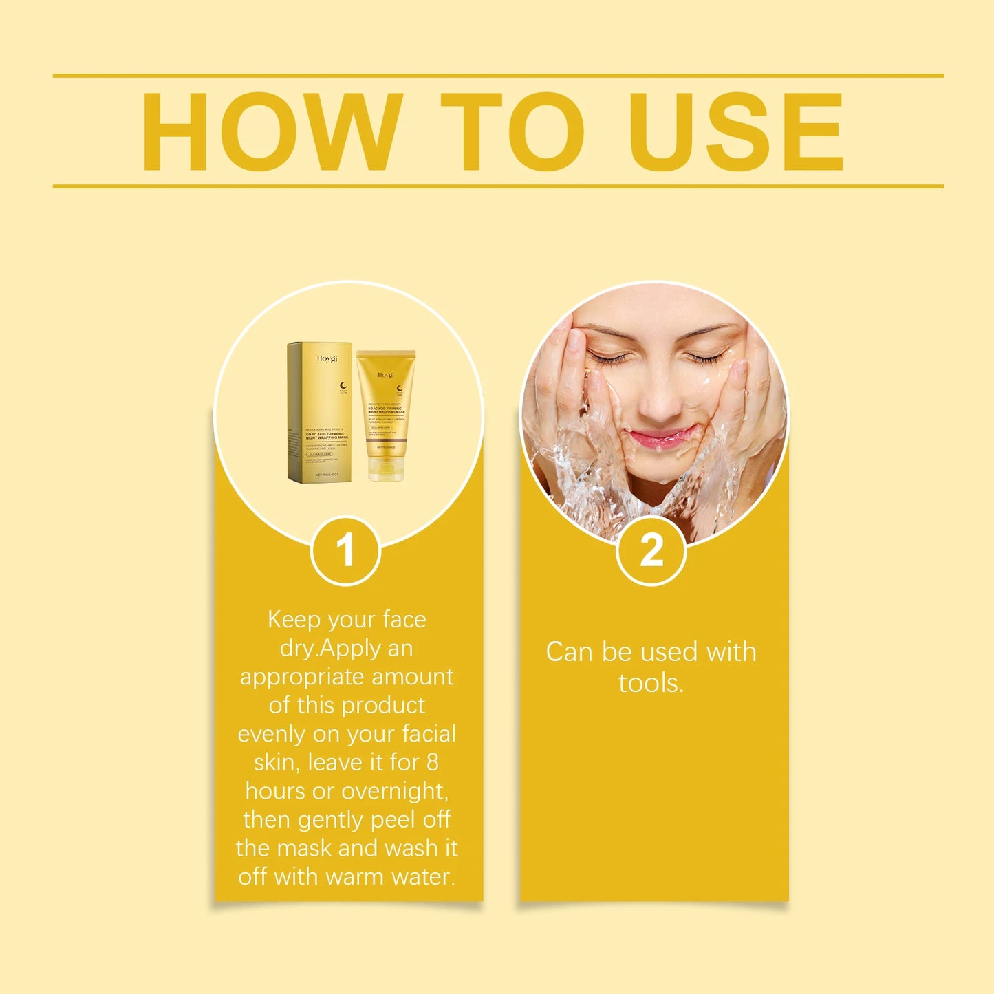HOYGI Kojic Acid & Turmeric Overnight Peel-Off Face Mask – Anti-Aging, Brightening & Pore-Minimizing Treatment for Women (75g)