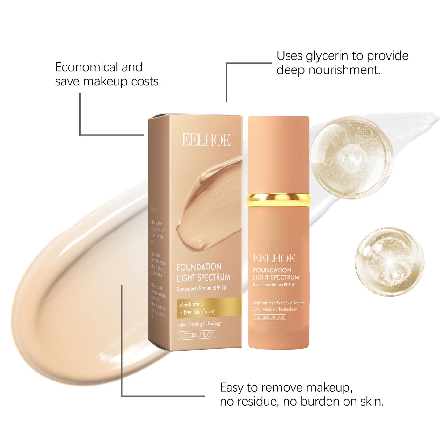 4-in-1 Color Changing Foundation SPF 50 – Waterproof, Full Coverage Concealer & Moisturizer 30ml