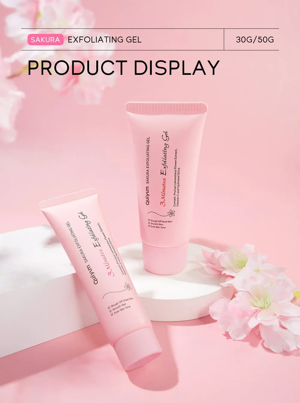 LAIKOU Sakura Exfoliating Peeling Gel – Moisturizing Facial Scrub with Vitamin C & Hyaluronic Acid (30g / 50g)