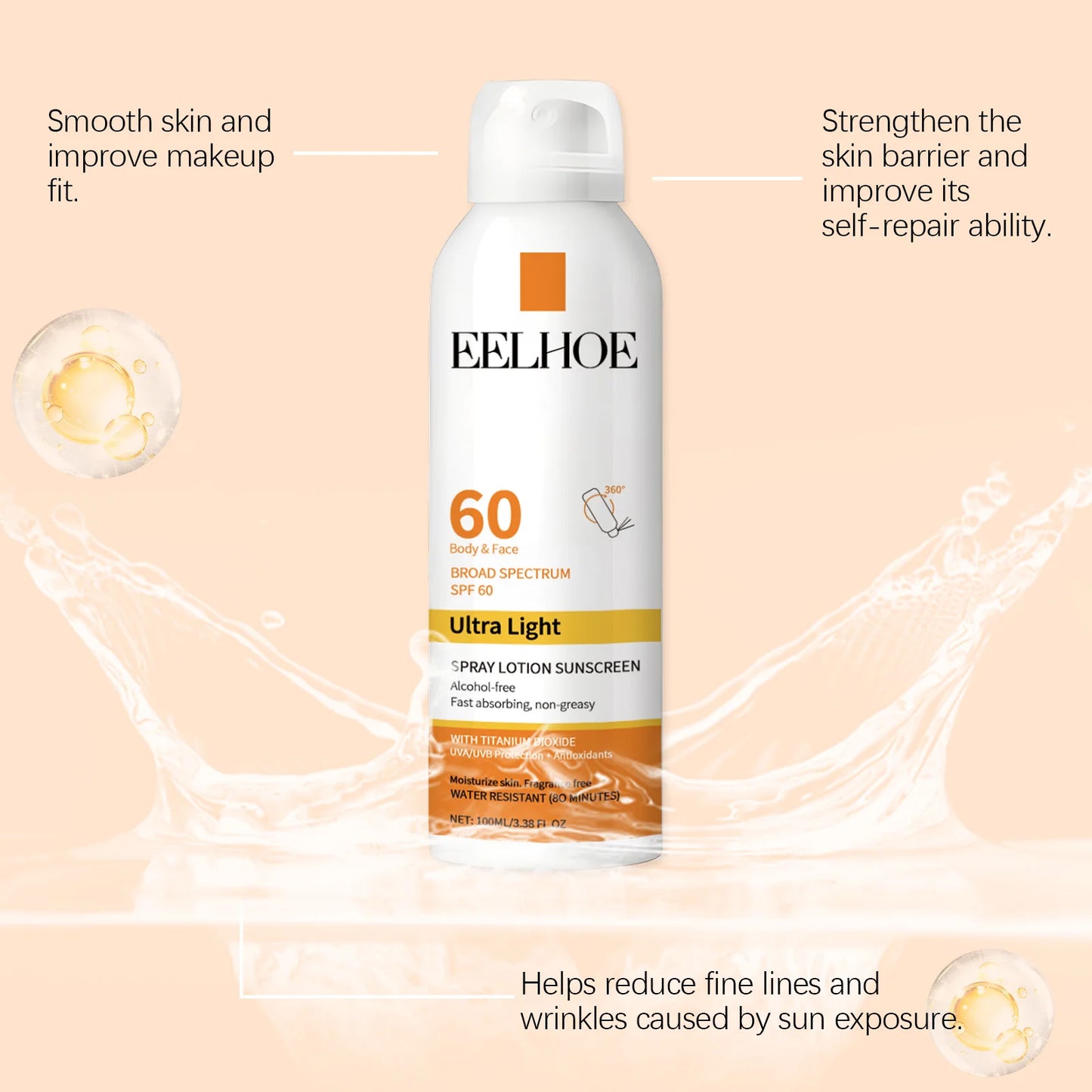 Eelhoe Vitamin E Sunscreen Spray 100ml – Long-Lasting UV Protection & Deep Moisturizing for Face