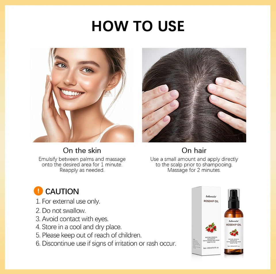 Organic Rosehip Oil Rose Hips Face Oils 30ml Fast-Absorbing Skin Care Moisturizer Face Oil Organic Rosehip Seed Oil Essence