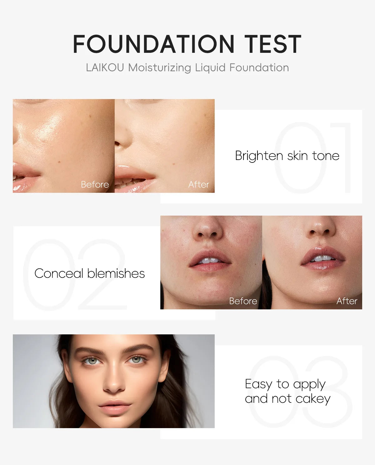 LAIKOU Liquid Foundation – Waterproof, Full Coverage & Long-Lasting Matte Base with Rose Oil (30ml)