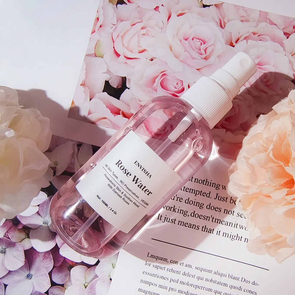 ENVISHA Rose Water Facial Toner – Organic Rose Petal Essence with Aloe Vera & Witch Hazel for Hydrating, Pore-Minimizing & Brightening (100ml)