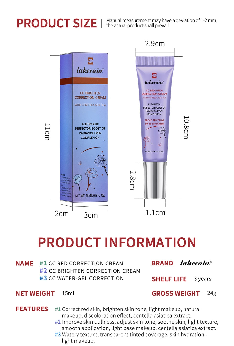 Centella CC Cream – Color Correcting Korean Foundation with Hydrating Coverage (15ml)