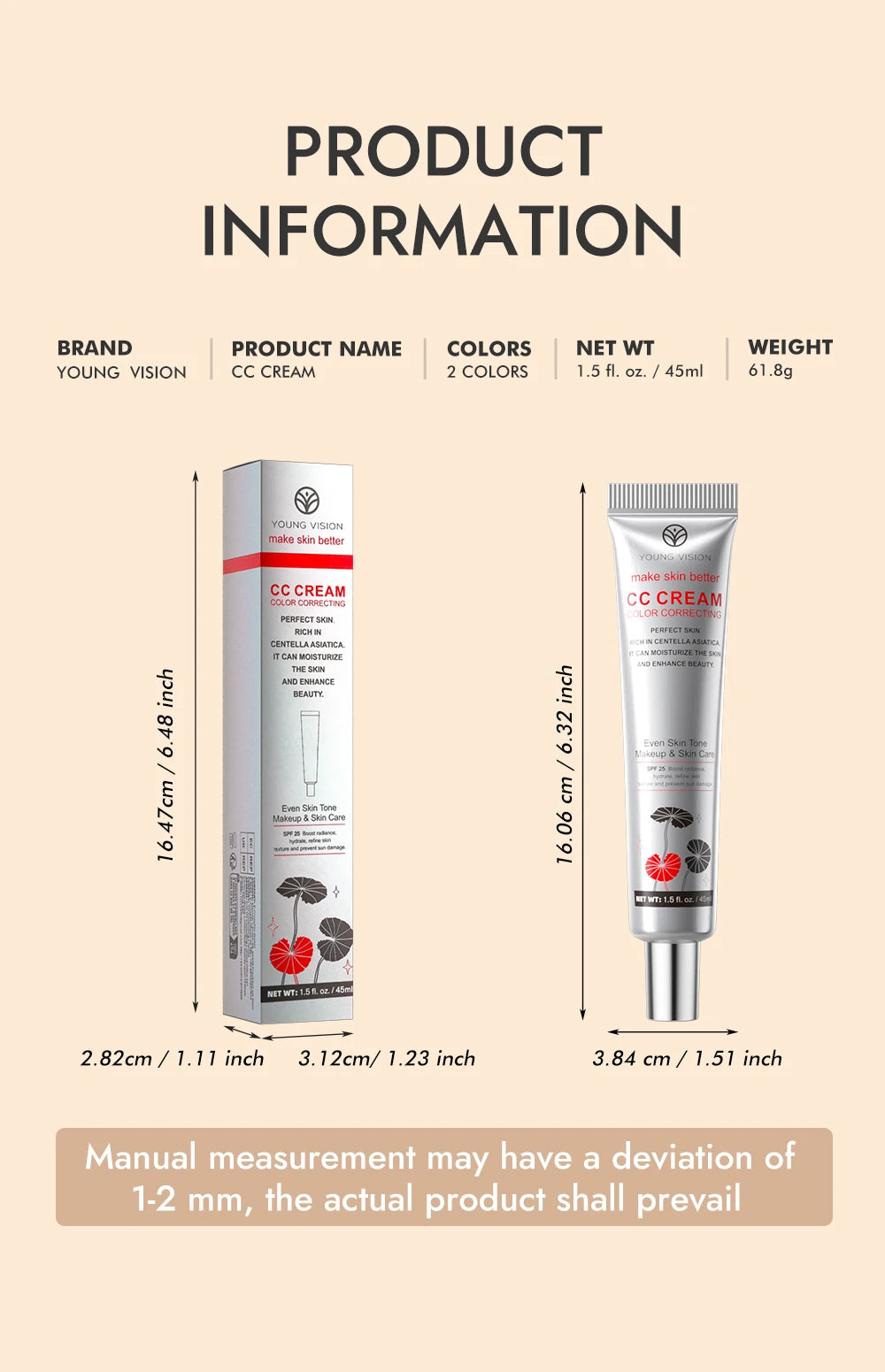 YOUNG VISION Centella Asiatica CC Cream – Brightening, Concealing & Skin Repairing (45ml)