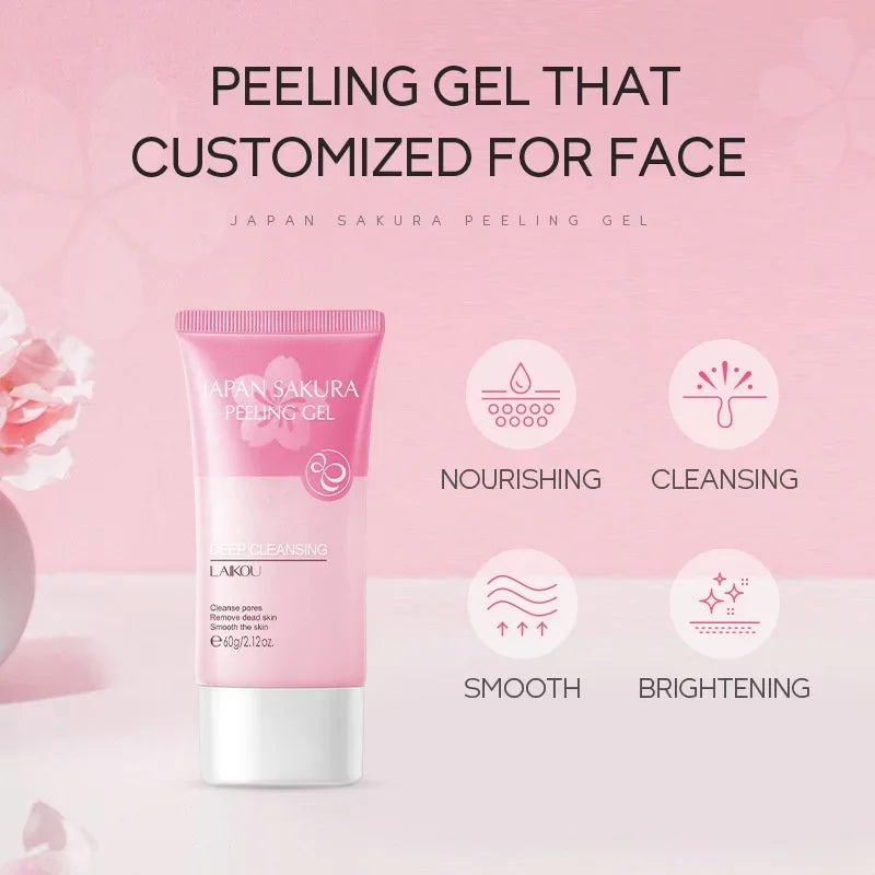 LAIKOU Sakura Peeling Gel – Pore-Cleansing Facial Exfoliator with Green Tea Extract & Oil Control (60g)