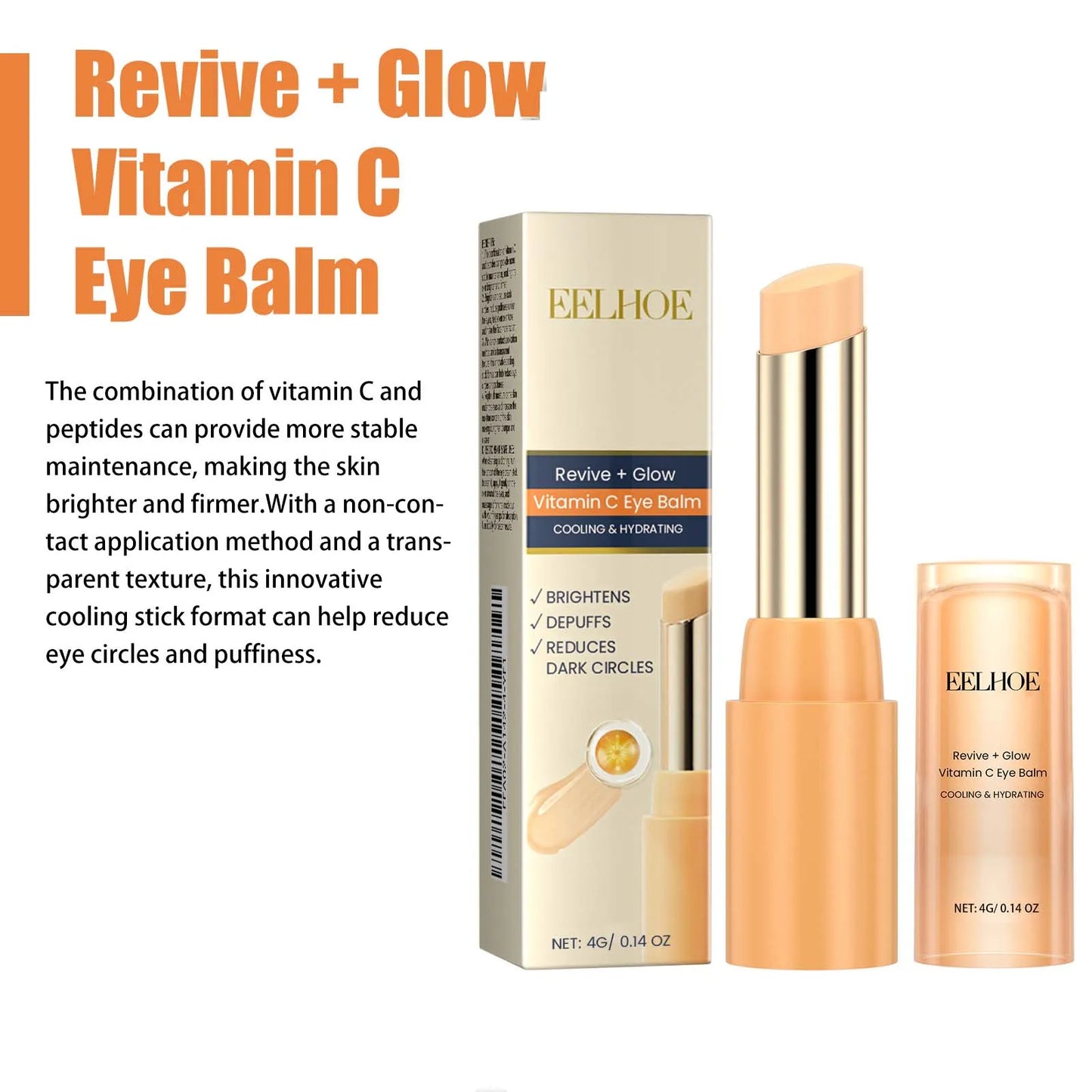 EELHOE Vitamin C Eye Balm – Dark Circle & Eye Bag Remover, Anti-Aging Brightening Eye Cream Stick (4g)