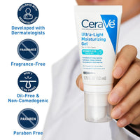 CeraVe Ultra-Light Hydrating Face Moisturizer Gel With Ceramides Niacinamide Hyaluronic Acid Oil-Free Fragrance Free 1.75 FL Oz