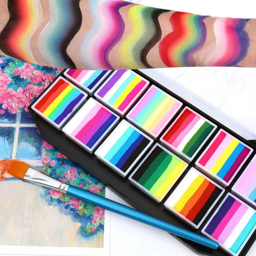 VERONNI 12-Colour Water-Soluble Rainbow Face & Body Paint Palette – Halloween, Stage & Kids Costume Makeup