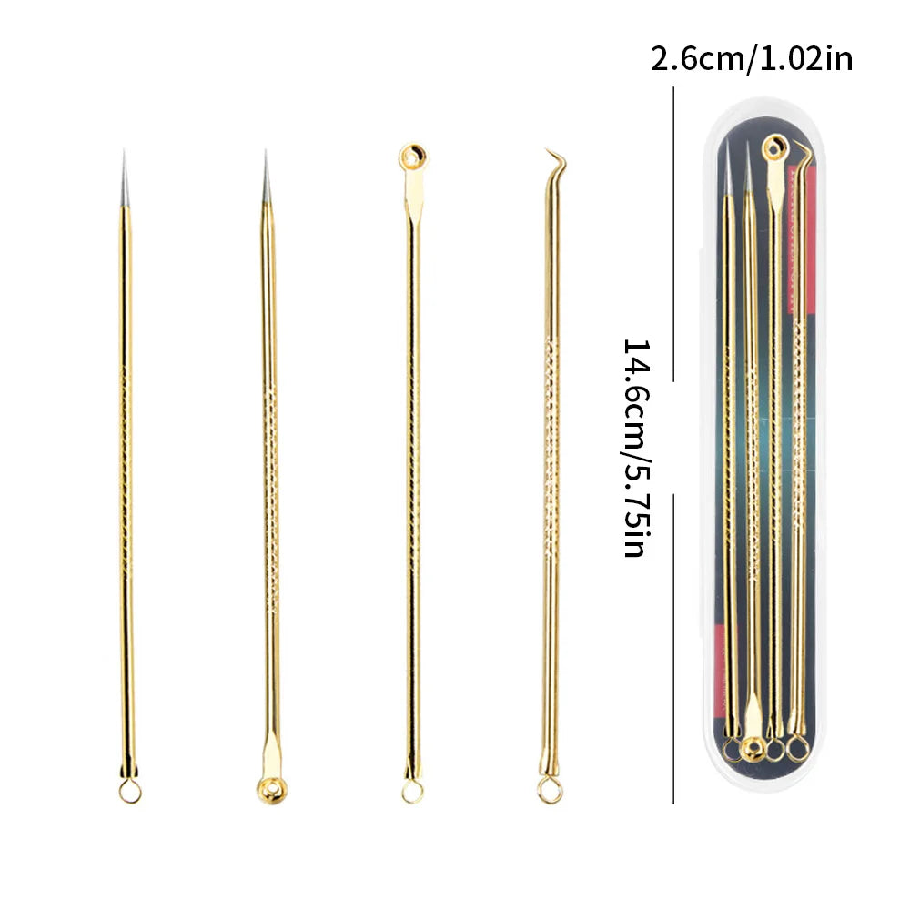 4-Piece Acne & Blackhead Remover Needle Set – Metal Pore Cleaning Tool Kit