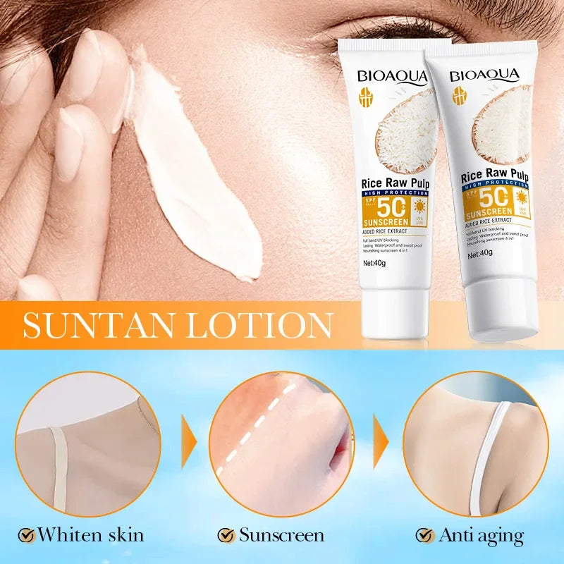 BioAqua Rice Pulp Sunscreen SPF50+ – Brightening Face, Body, Neck & Back Sun Cream