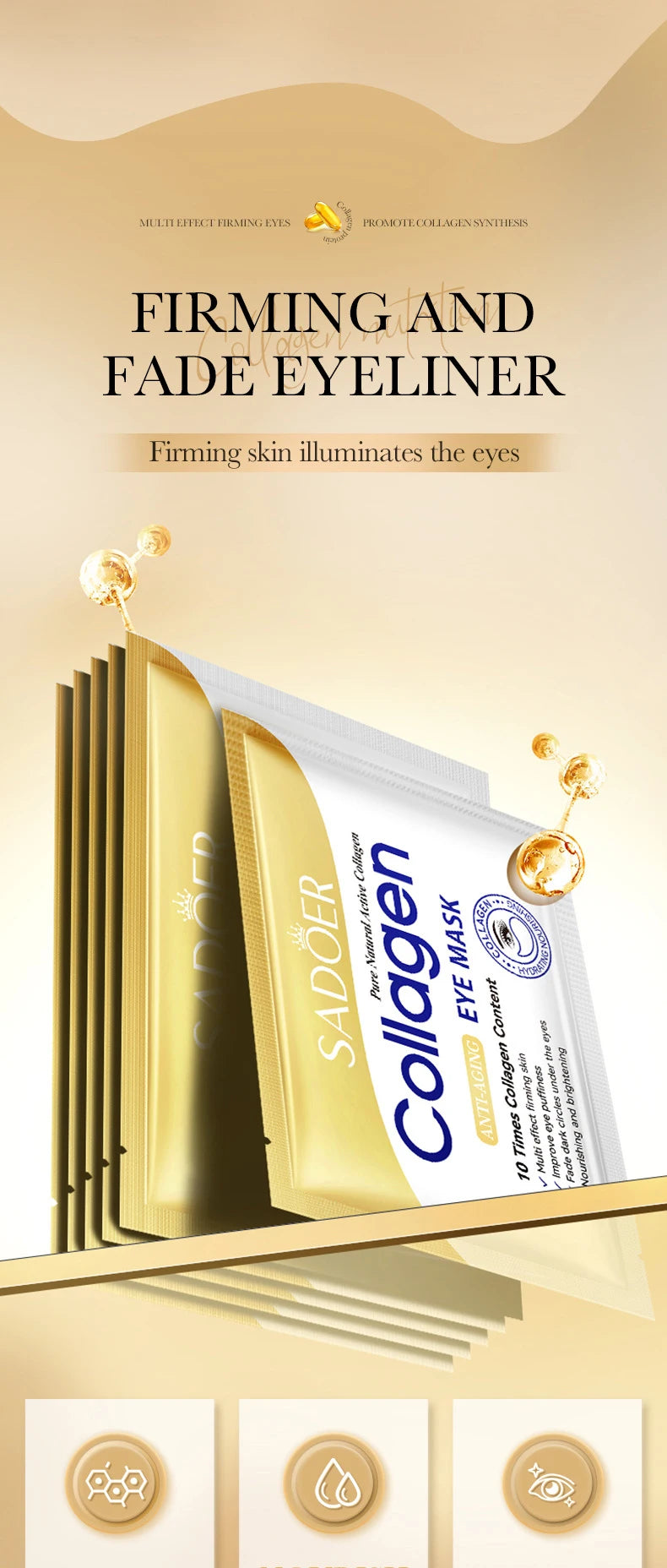SADOER Crystal Collagen Eye Masks — 10 Pairs Anti Dark Circles, Puffiness & Moisturizing Eye Patches