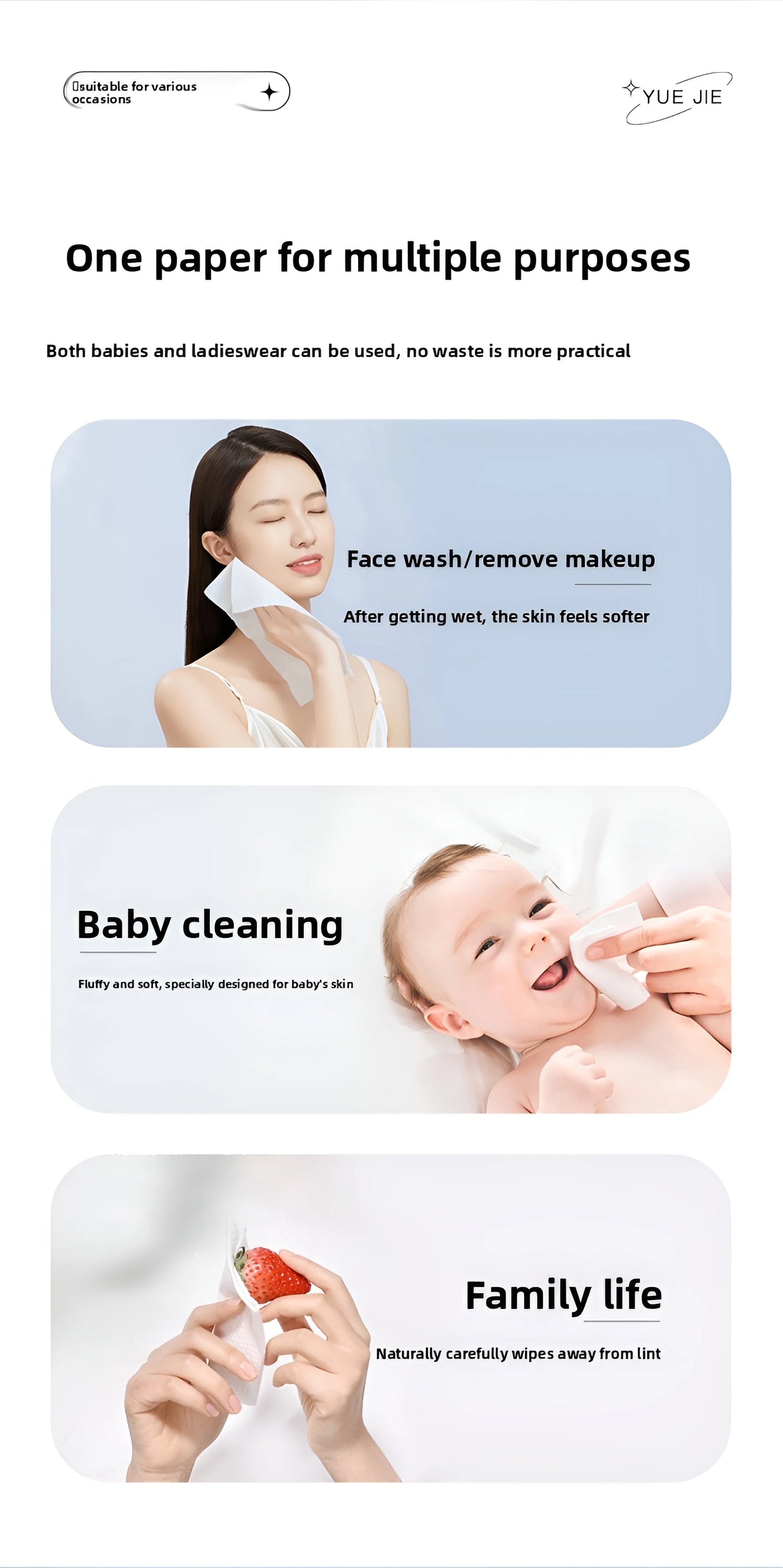 XL Plant Fiber Disposable Face Towels – Soft & Thick Dry Wipes for Makeup Removal & Face Washing, 50 Count (10x12 in / 25x30cm)