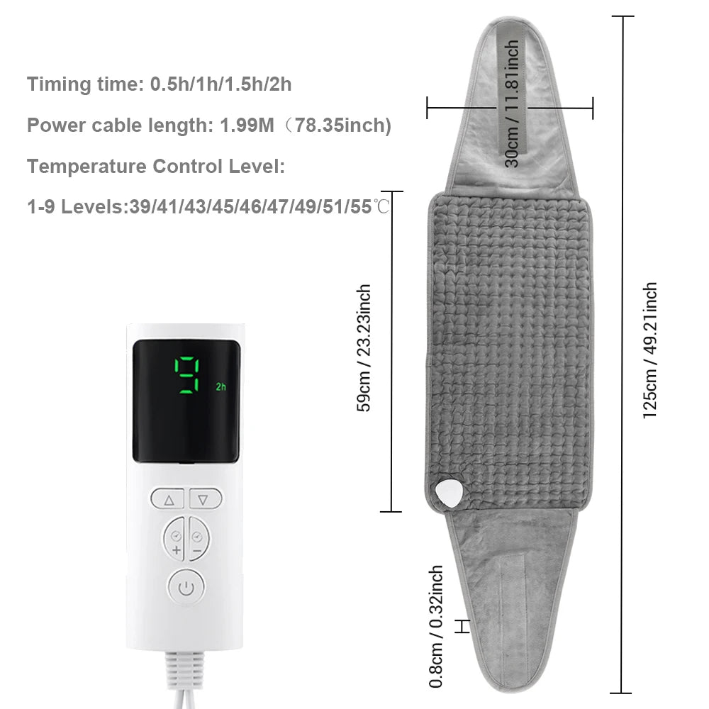 Electric Heating Pad for Period Cramps & Muscle Relief – 60×30cm, 9/10 Heat Levels, Washable | EU/US/UK Plug