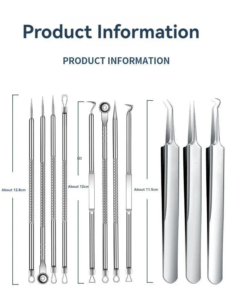 11-Piece Blackhead & Ingrown Hair Removal Tool Set – Acne Needles, Pore Cleaner & Tweezers Kit