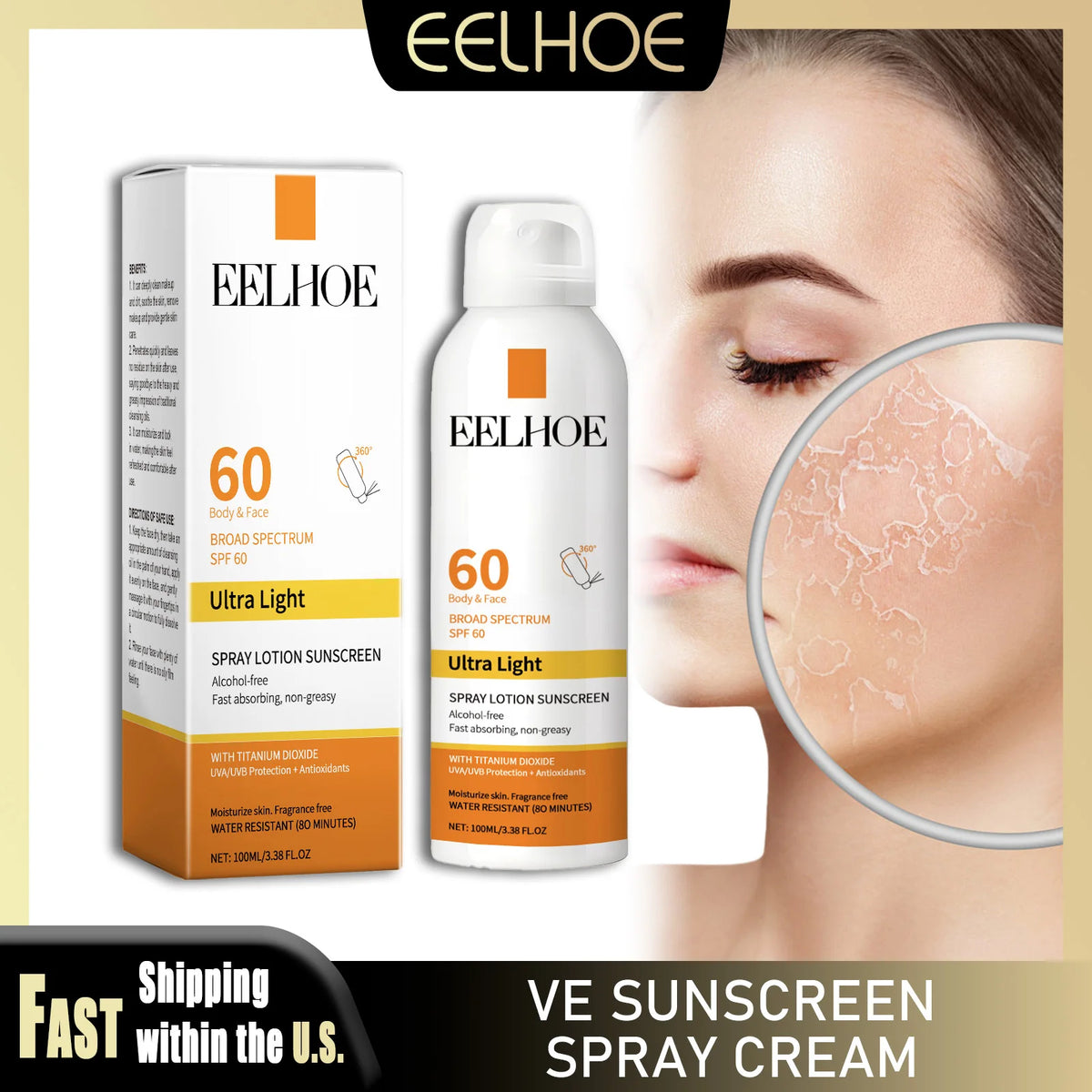 Eelhoe Vitamin E Sunscreen Spray 100ml – Long-Lasting UV Protection & Deep Moisturizing for Face