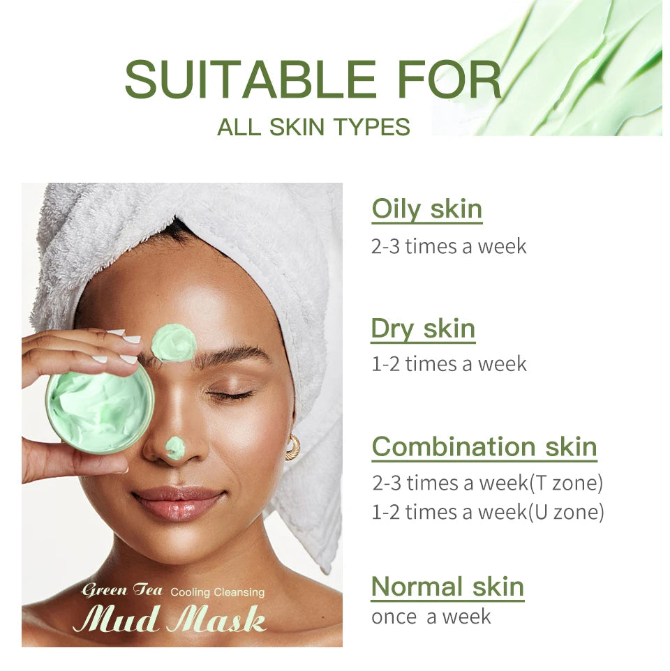 Green Tea Mud Clay Face Mask – Deep Pore Cleansing, Blackhead Removal & Oil Control Skin Treatment for All Skin Types (100g)