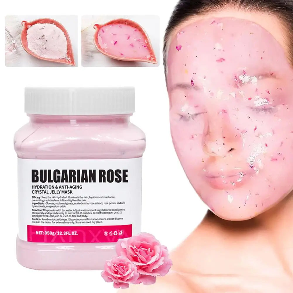Hydro Jelly Mask Powder – Moisturizing & Brightening Peel-Off Face Mask for Women (350g) – Rose, Hyaluronic Acid, Vitamin C, Collagen, Charcoal & More