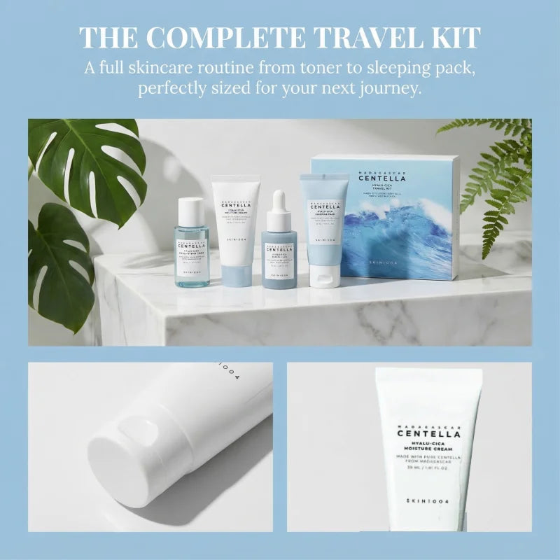 SKIN1004 Centella HyaluCica Travel Kit – 4-Piece Korean Skincare Mini Set (Toner, Serum, Sleeping Pack & Cream)
