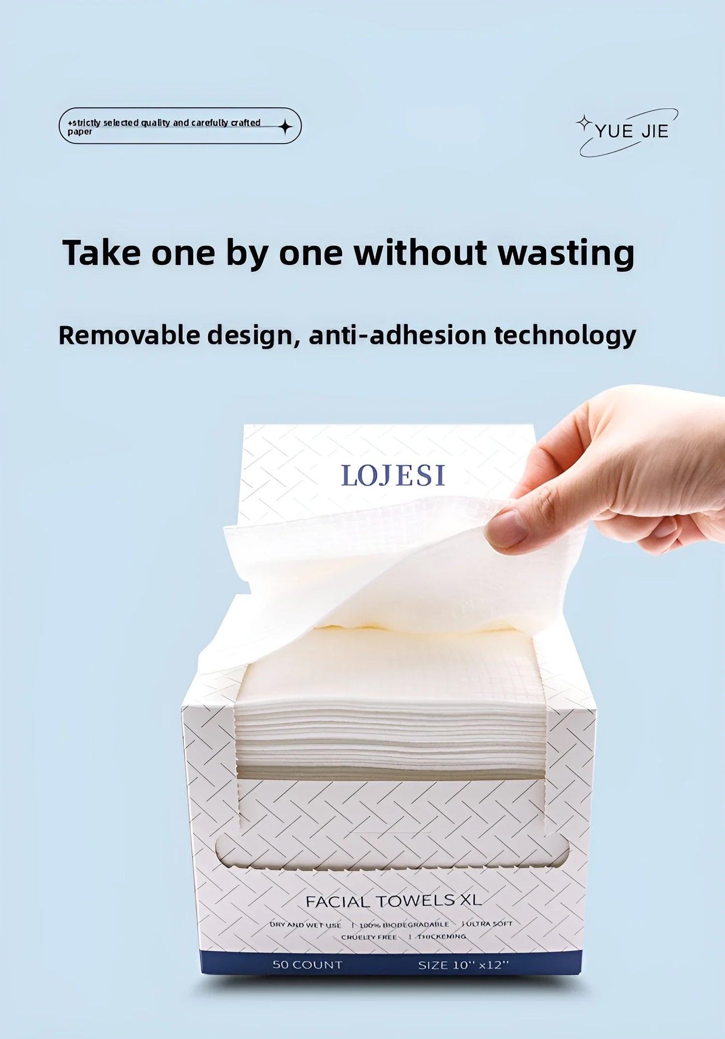 XL Plant Fiber Disposable Face Towels – Soft & Thick Dry Wipes for Makeup Removal & Face Washing, 50 Count (10x12 in / 25x30cm)