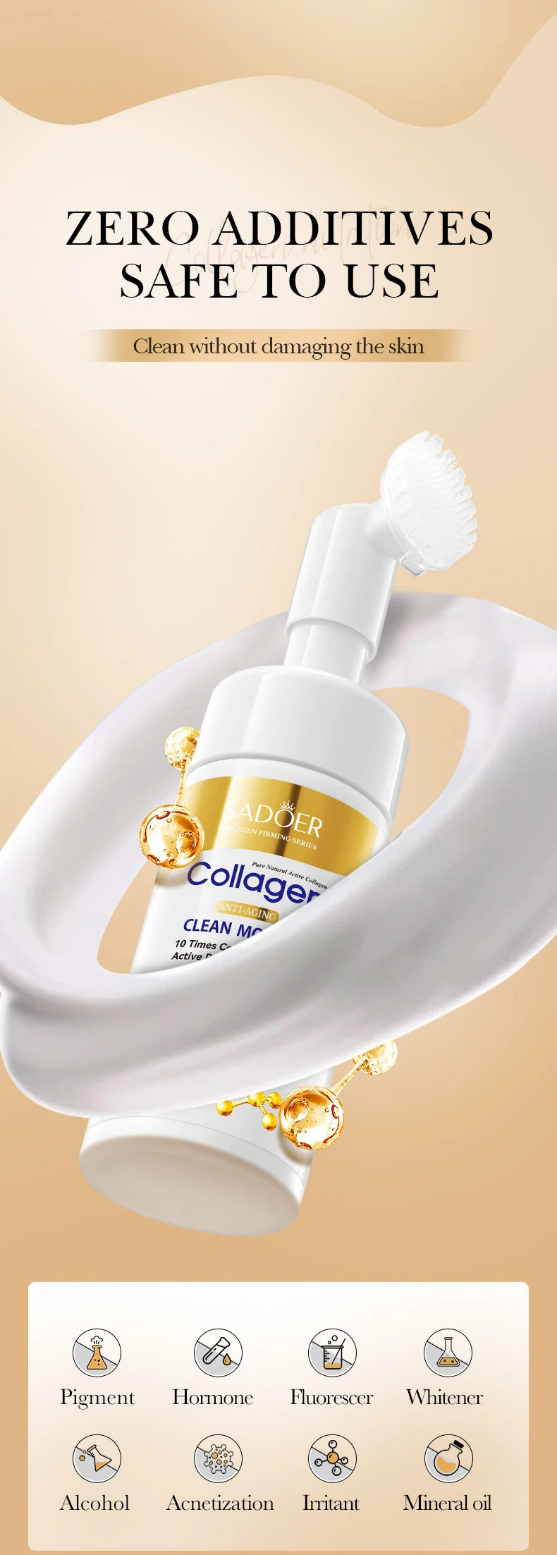 SADOER Collagen Facial Cleanser Mousse – Deep Cleansing & Firming Face Wash (120ml)