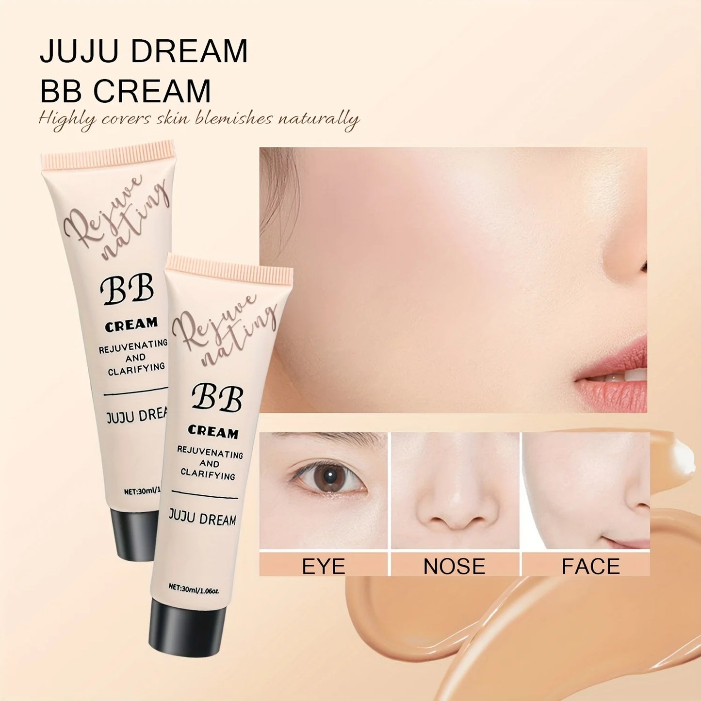 Korean Natural BB Cream – Moisturizing Concealer & Translucent Primer for All Skin Types (30ml)