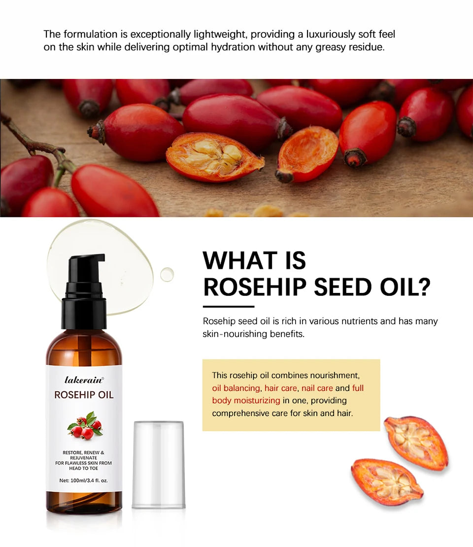 Organic Rosehip Oil Rose Hips Face Oils 30ml Fast-Absorbing Skin Care Moisturizer Face Oil Organic Rosehip Seed Oil Essence