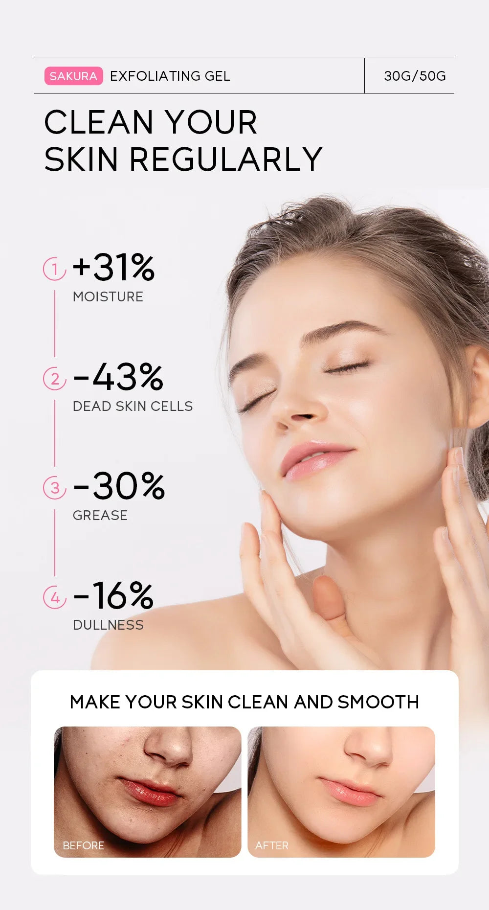 LAIKOU Sakura Exfoliating Peeling Gel – Moisturizing Facial Scrub with Vitamin C & Hyaluronic Acid (30g / 50g)