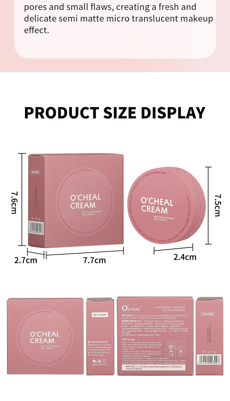 O'CHEAL CC Cream Cushion Foundation – Lightweight, Long-Lasting Concealer with SPF (15g)