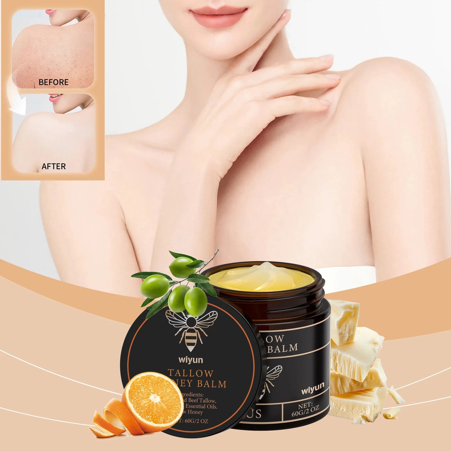 Beef Tallow & Honey Brightening Body Cream – Dark Spot Fader, Firming & Deep Moisturizer (60g)