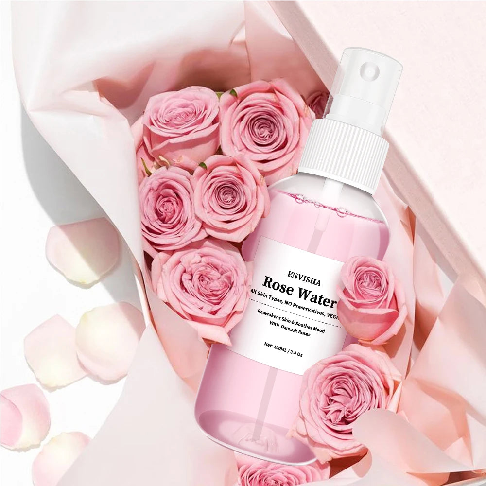 ENVISHA Rose Water Facial Toner – Organic Rose Petal Essence with Aloe Vera & Witch Hazel for Hydrating, Pore-Minimizing & Brightening (100ml)