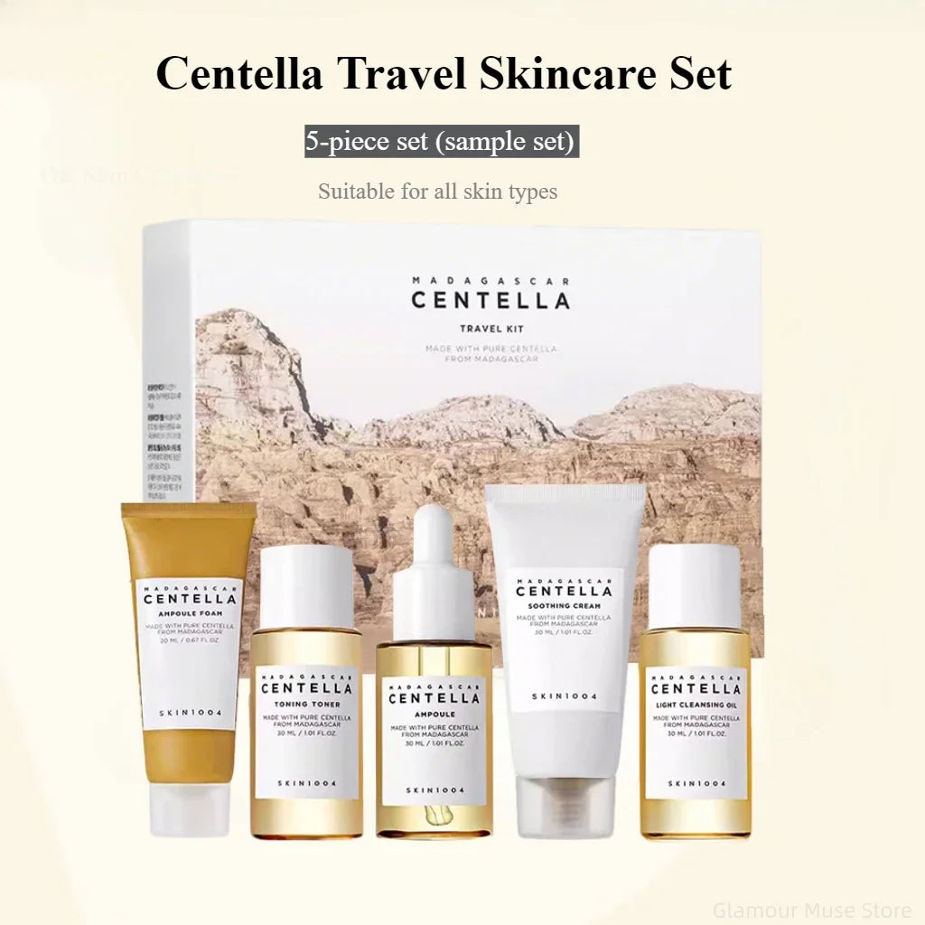 SKIN1004 Korean Centella Travel Kit – 5-Piece Mini Skincare Gift Set with Toner, Ampoule, Soothing Cream, Cleansing Oil & Foam