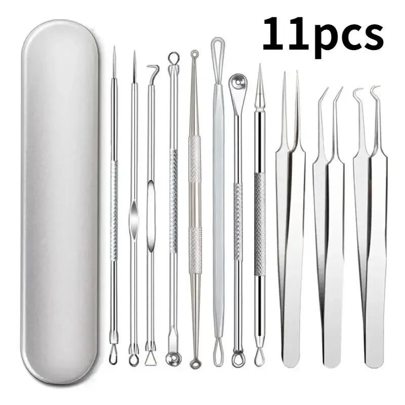 11-Piece Blackhead & Ingrown Hair Removal Tool Set – Acne Needles, Pore Cleaner & Tweezers Kit